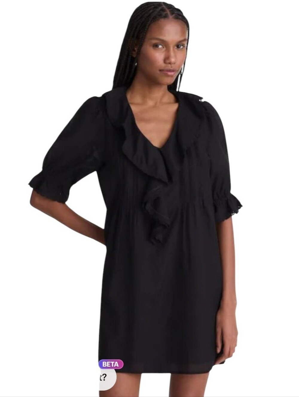 NWOT Madewell The Blaire Mini Dress Black V-neck Ruffle Sleeve Size M